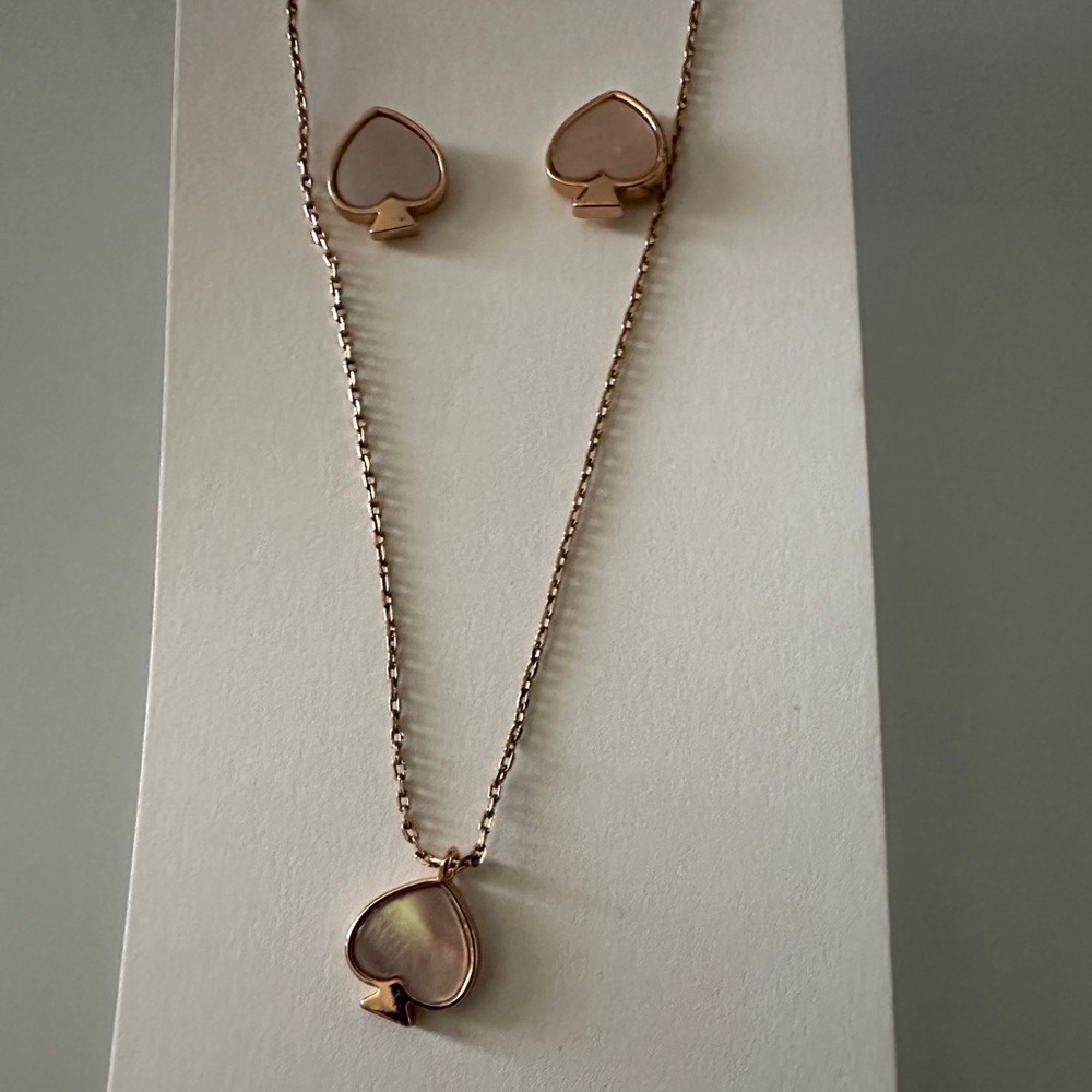 Kate Spade Rose Gold Spade Pendant Necklace and Earrings
